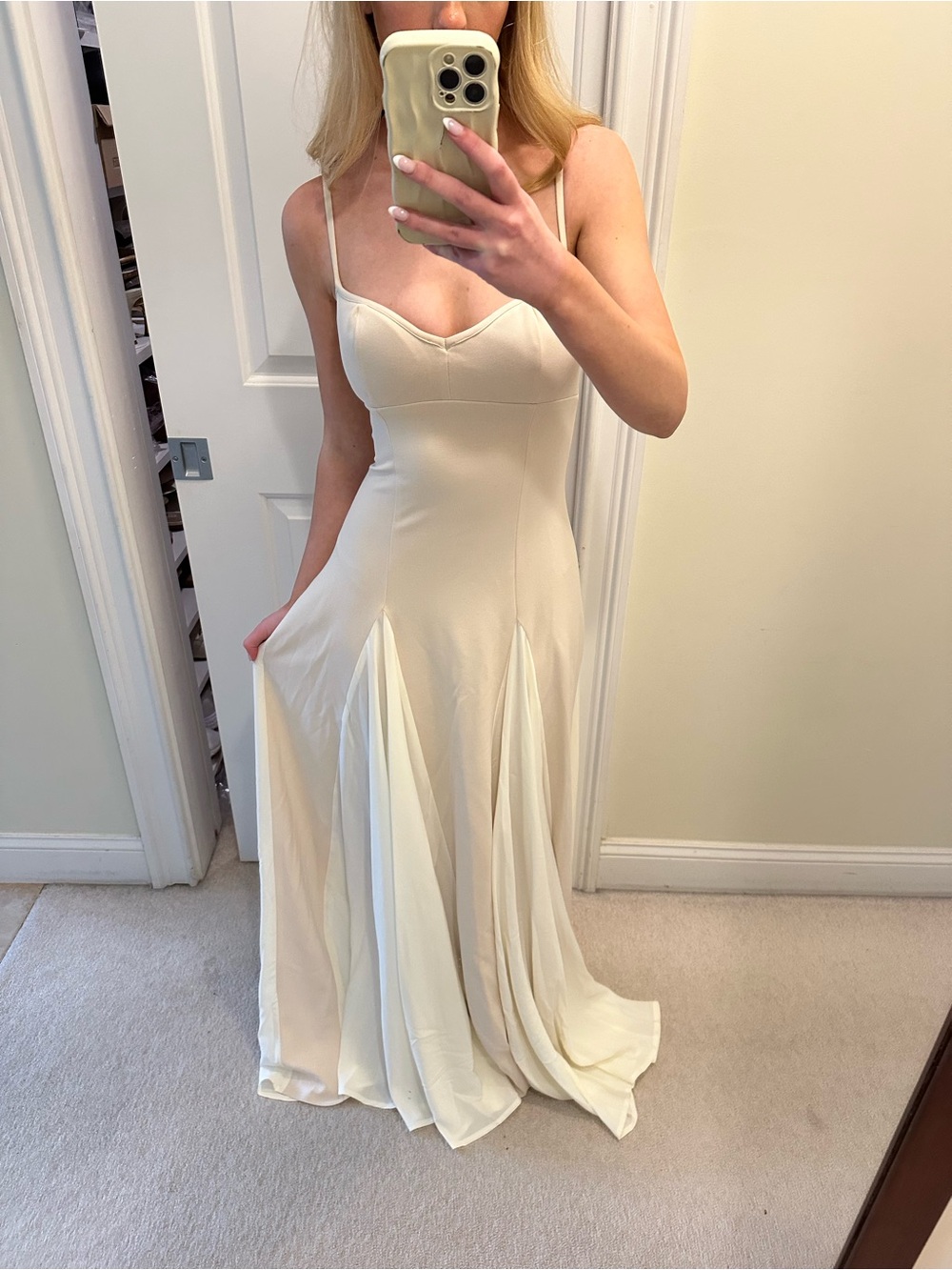 Elegant Cream Maxi Dress with Spaghetti Straps